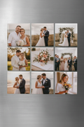 Wedding photo magnets on a fridge